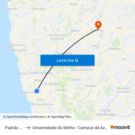 Padrão Légua to Universidade do Minho - Campus de Azurém / Guimarães map