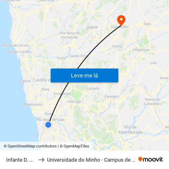 Infante D. Henrique to Universidade do Minho - Campus de Azurém / Guimarães map