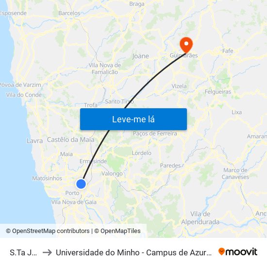 S.Ta Justa to Universidade do Minho - Campus de Azurém / Guimarães map