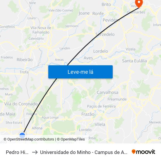Pedro Hispano to Universidade do Minho - Campus de Azurém / Guimarães map
