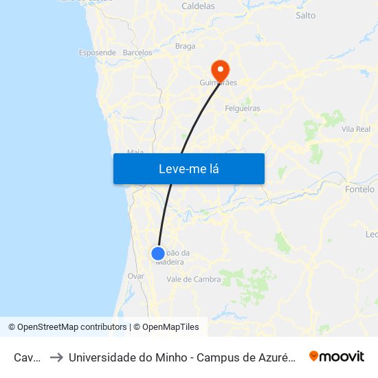 Cavaco to Universidade do Minho - Campus de Azurém / Guimarães map