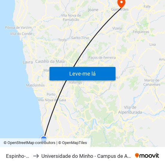 Espinho-Vouga to Universidade do Minho - Campus de Azurém / Guimarães map