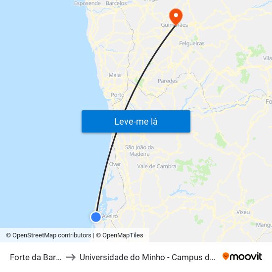 Forte da Barra - Ferry to Universidade do Minho - Campus de Azurém / Guimarães map