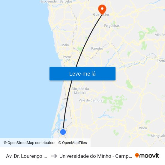 Av. Dr. Lourenço Peixinho - Oita A to Universidade do Minho - Campus de Azurém / Guimarães map