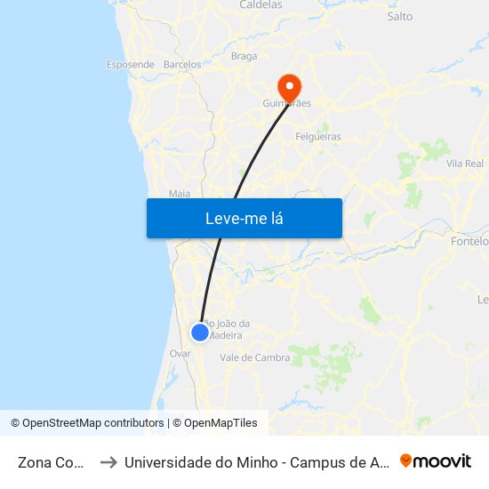 Zona Comercial to Universidade do Minho - Campus de Azurém / Guimarães map