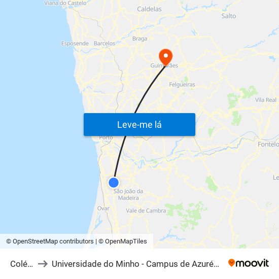 Colégio to Universidade do Minho - Campus de Azurém / Guimarães map