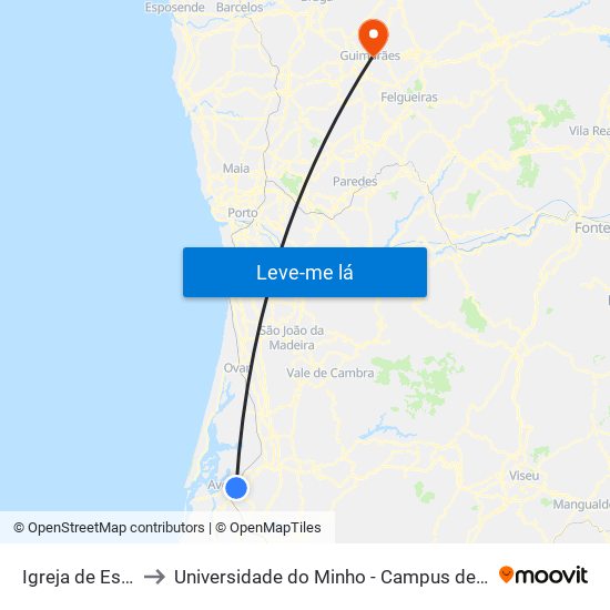 Igreja de Esgueira B to Universidade do Minho - Campus de Azurém / Guimarães map