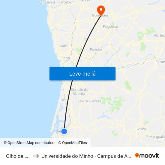 Olho de Água A to Universidade do Minho - Campus de Azurém / Guimarães map