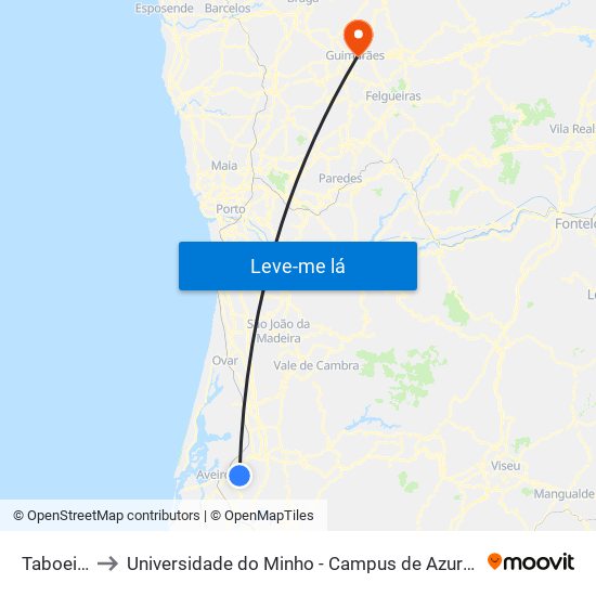 Taboeira B to Universidade do Minho - Campus de Azurém / Guimarães map