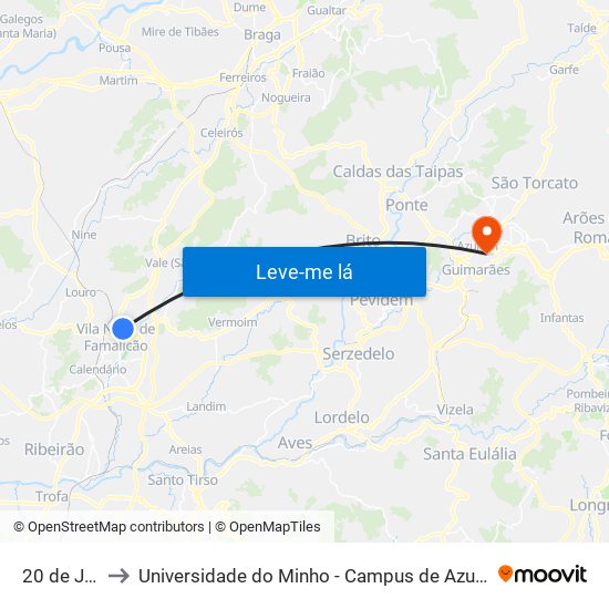 20 de Junho to Universidade do Minho - Campus de Azurém / Guimarães map