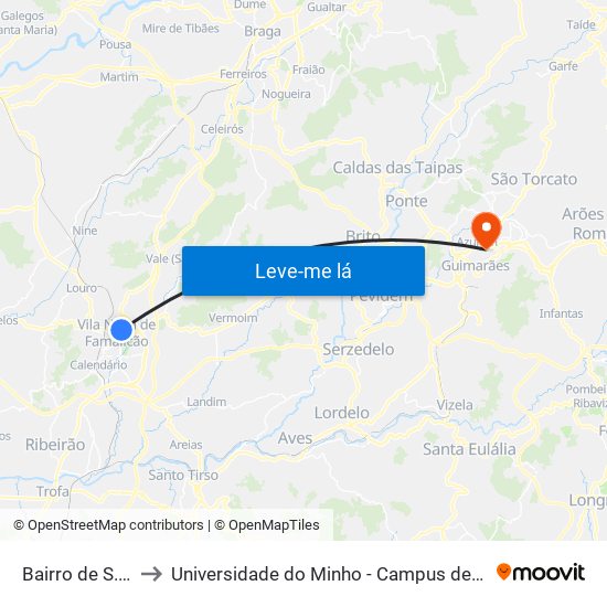 Bairro de São Vicente to Universidade do Minho - Campus de Azurém / Guimarães map