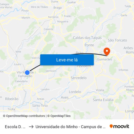 Escola D. Maria II to Universidade do Minho - Campus de Azurém / Guimarães map