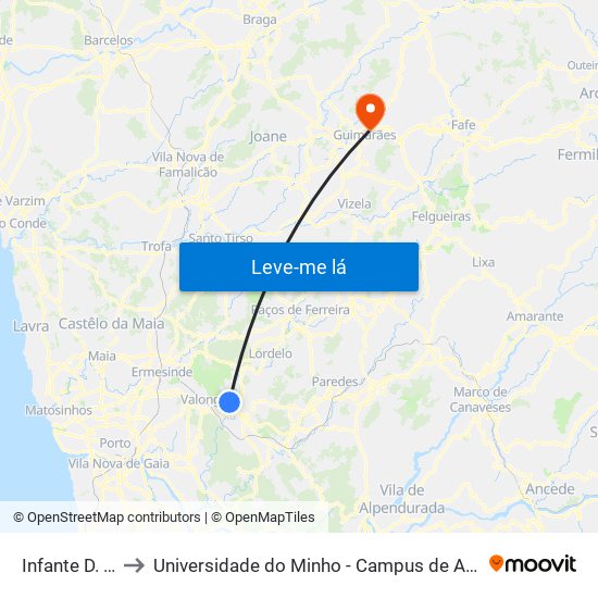 Infante D. Pedro to Universidade do Minho - Campus de Azurém / Guimarães map