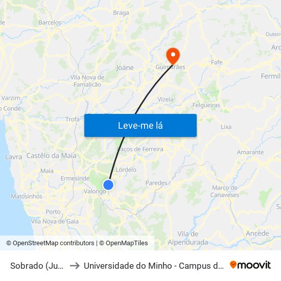 Sobrado (Junta Freg.) to Universidade do Minho - Campus de Azurém / Guimarães map