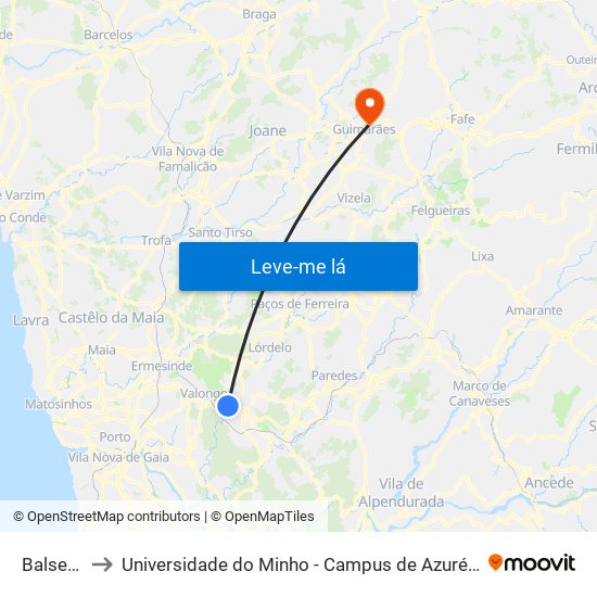 Balselhas to Universidade do Minho - Campus de Azurém / Guimarães map