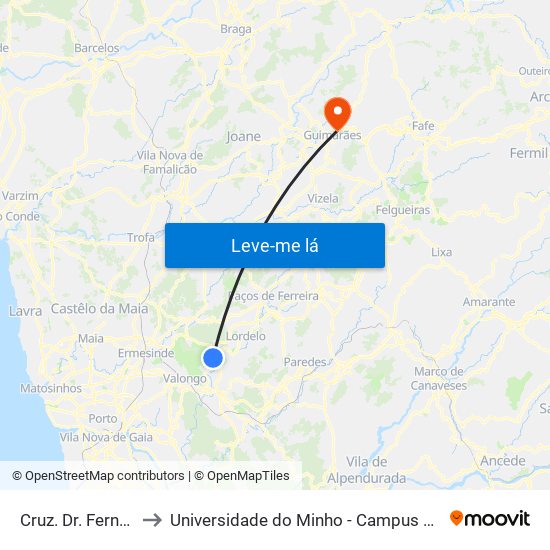 Cruz.Dr.Fernando Melo to Universidade do Minho - Campus de Azurém / Guimarães map