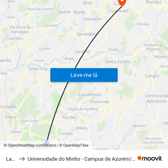 Lama to Universidade do Minho - Campus de Azurém / Guimarães map