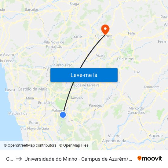 Chã to Universidade do Minho - Campus de Azurém / Guimarães map