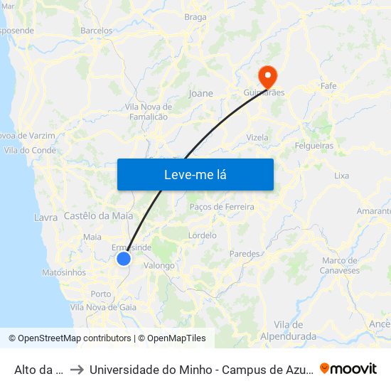 Alto da Maia to Universidade do Minho - Campus de Azurém / Guimarães map