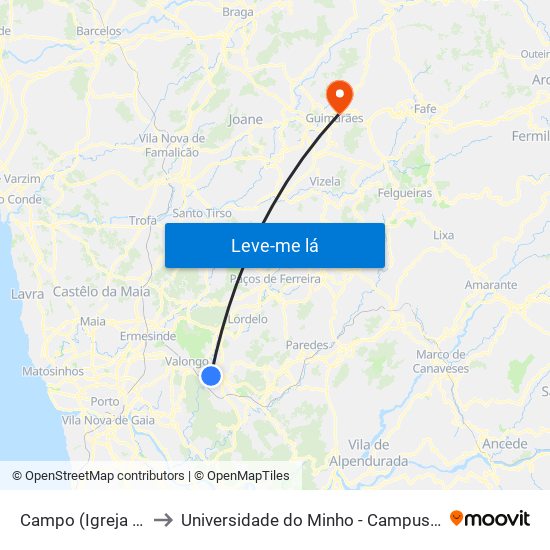 Campo (Igreja / Cemitério) to Universidade do Minho - Campus de Azurém / Guimarães map