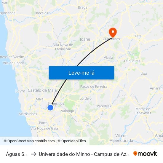 Águas Santas to Universidade do Minho - Campus de Azurém / Guimarães map