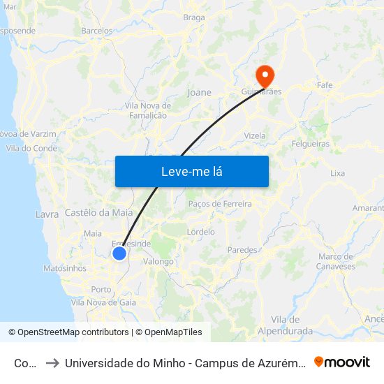 Corga to Universidade do Minho - Campus de Azurém / Guimarães map