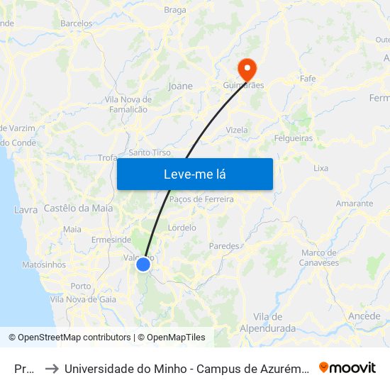 Presa to Universidade do Minho - Campus de Azurém / Guimarães map