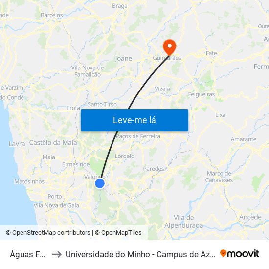 Águas Férreas to Universidade do Minho - Campus de Azurém / Guimarães map