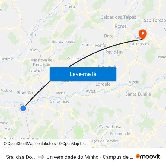 Sra. das Dores - Sul to Universidade do Minho - Campus de Azurém / Guimarães map