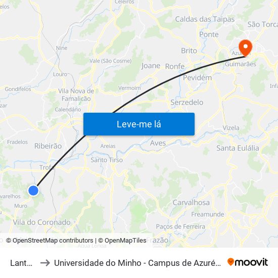 Lantemil to Universidade do Minho - Campus de Azurém / Guimarães map