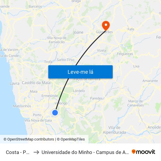 Costa - Pavilhão to Universidade do Minho - Campus de Azurém / Guimarães map