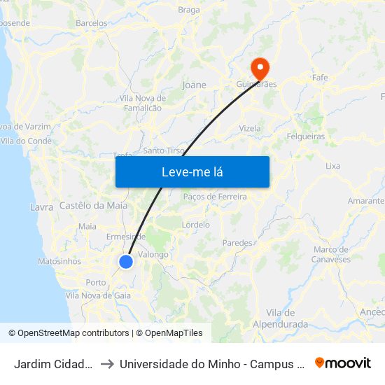 Jardim Cidade Rio Tinto to Universidade do Minho - Campus de Azurém / Guimarães map