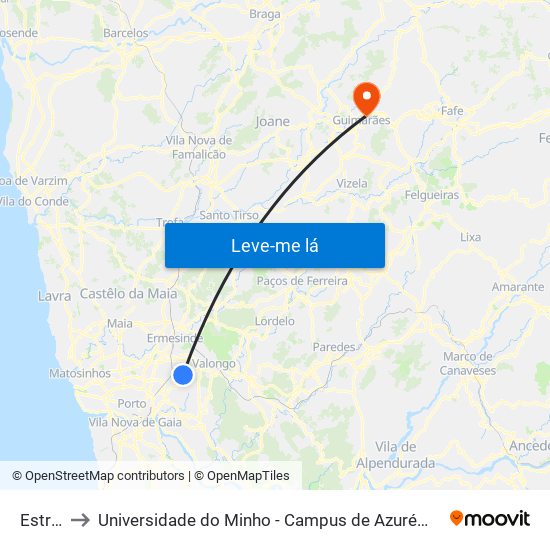 Estrela to Universidade do Minho - Campus de Azurém / Guimarães map