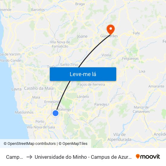 Campinho to Universidade do Minho - Campus de Azurém / Guimarães map