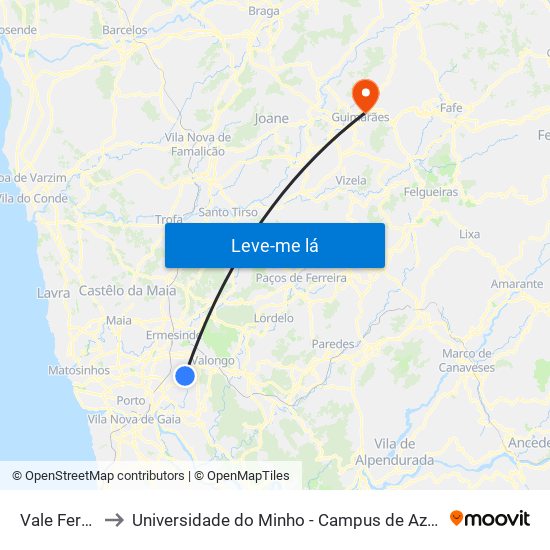 Valferreiros to Universidade do Minho - Campus de Azurém / Guimarães map