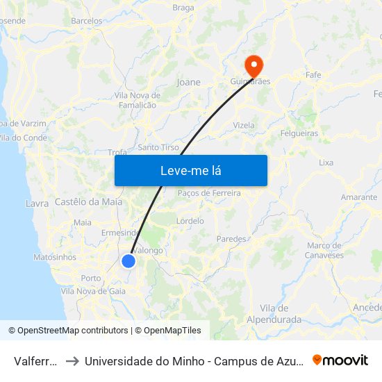 Valferreiros to Universidade do Minho - Campus de Azurém / Guimarães map