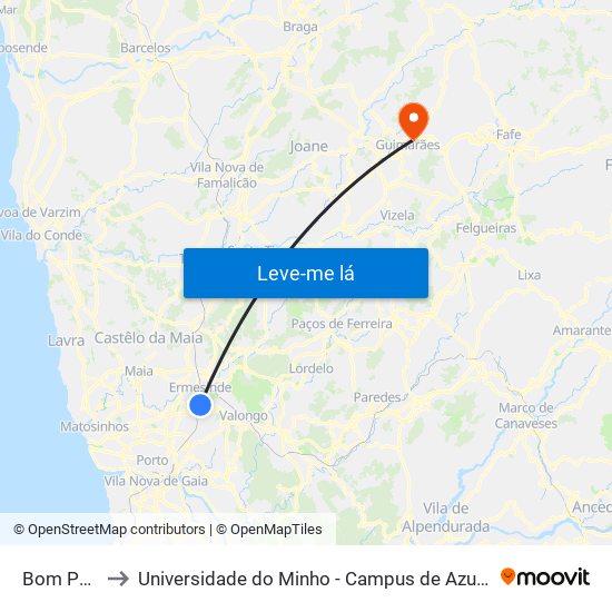 Bom Pastor to Universidade do Minho - Campus de Azurém / Guimarães map