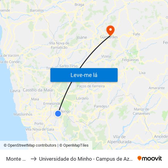 Monte Pedro to Universidade do Minho - Campus de Azurém / Guimarães map