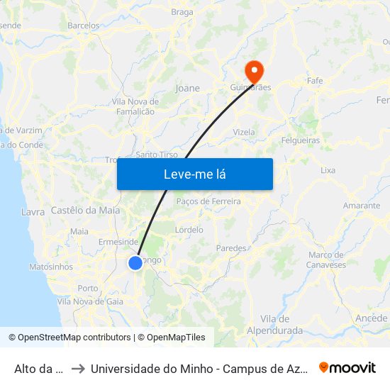 Alto da Serra to Universidade do Minho - Campus de Azurém / Guimarães map