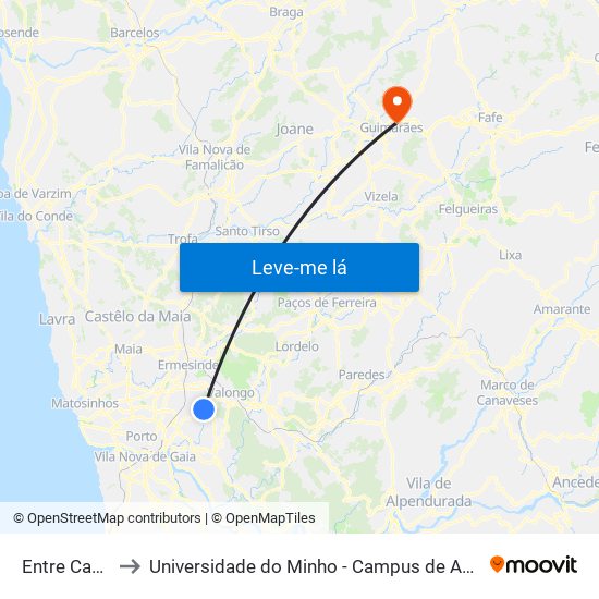 Entre Cancelas to Universidade do Minho - Campus de Azurém / Guimarães map