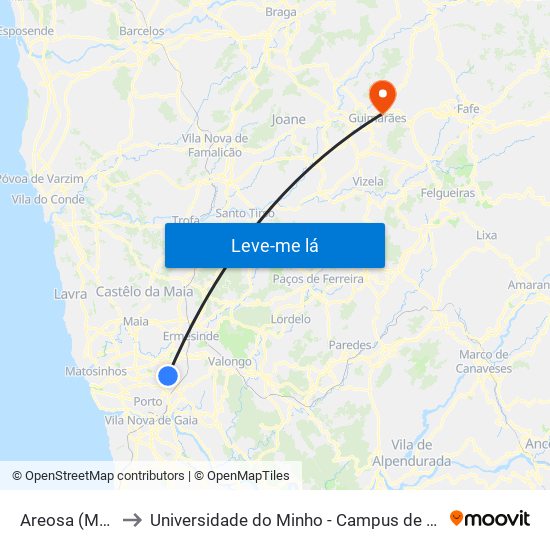 Areosa (Mercado) to Universidade do Minho - Campus de Azurém / Guimarães map