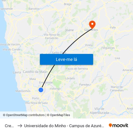 Crespo to Universidade do Minho - Campus de Azurém / Guimarães map