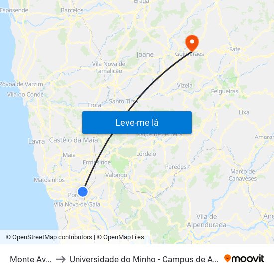 Monte Aventino to Universidade do Minho - Campus de Azurém / Guimarães map