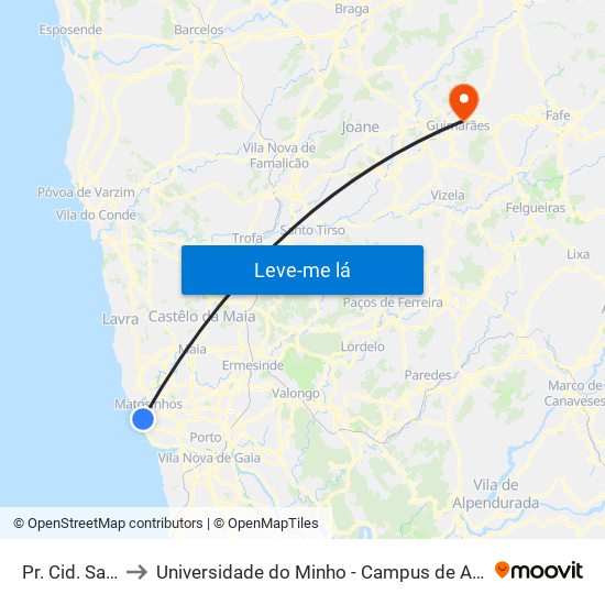 Pr. Cid. Salvador to Universidade do Minho - Campus de Azurém / Guimarães map