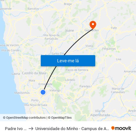 Padre Ivo Tonelli to Universidade do Minho - Campus de Azurém / Guimarães map