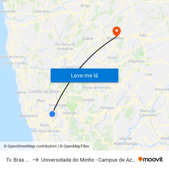 Tv. Brás Oleiro to Universidade do Minho - Campus de Azurém / Guimarães map