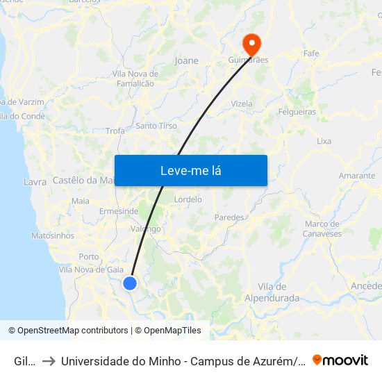 Gilde to Universidade do Minho - Campus de Azurém / Guimarães map