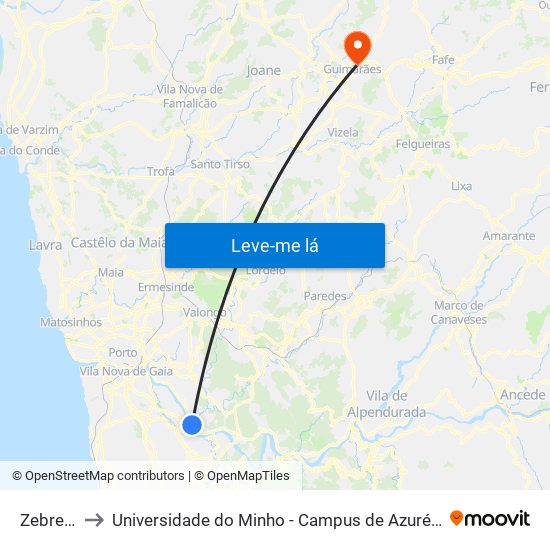 Zebreiros to Universidade do Minho - Campus de Azurém / Guimarães map