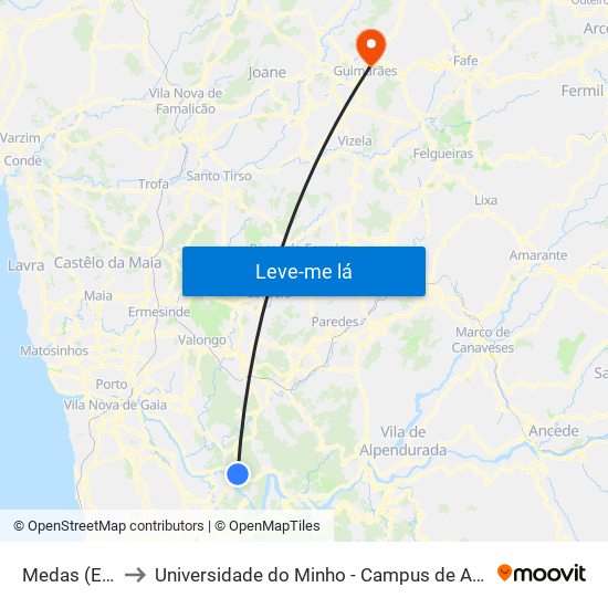 Medas (Escola) to Universidade do Minho - Campus de Azurém / Guimarães map