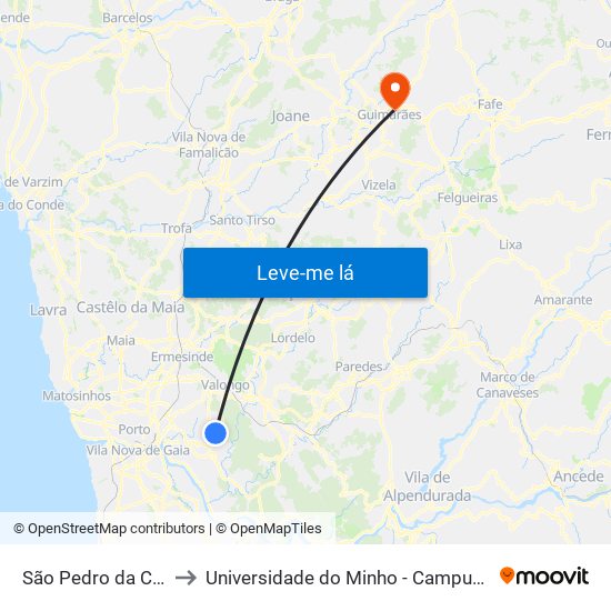 São Pedro da Cova (Covilhã) to Universidade do Minho - Campus de Azurém / Guimarães map